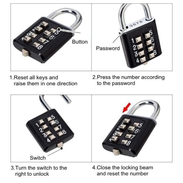 Mechanical 8-digit Key Lock Password Lock Padlock - Image 2