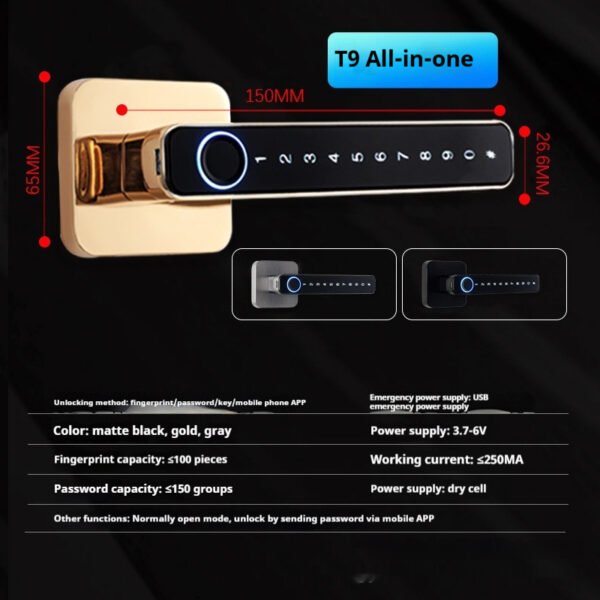 Bedroom Password Lock Wooden Door Smart Fingerprint Lock - Image 3